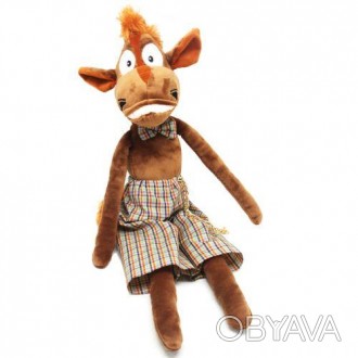 Забавная мягкая игрушка в виде коня в стильном наряде - одет в клетчатые штанишк. . фото 1