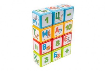 Ігровий набір пластикових різнокольорових кубиків з літерами та цифрами на граня. . фото 3