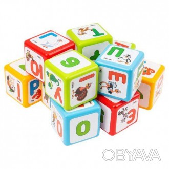 Ігровий набір пластикових різнокольорових кубиків з літерами та цифрами на граня. . фото 1