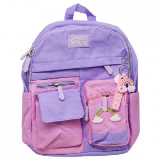 Детский школьный рюкзак в красивом дизайне пастельных оттенков. Резиновый брелок. . фото 2