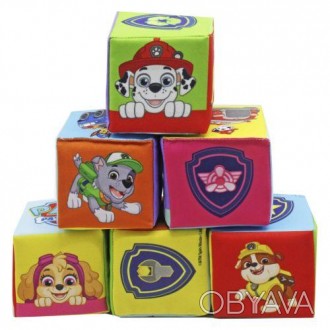 Набор включает в себя 6 мягких и безопасных игрушечных кубиков с изображениями п. . фото 1