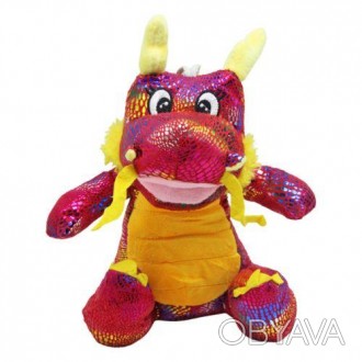 Мила мʼяка іграшка у вигляді кумедного дракончика з різнобарвною блискучою луско. . фото 1