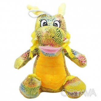 Мила мʼяка іграшка у вигляді кумедного дракончика з різнобарвною блискучою луско. . фото 1