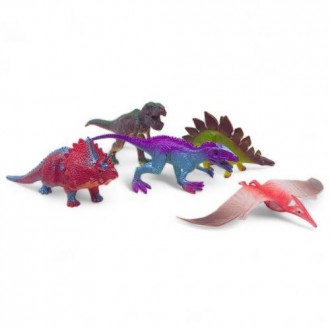 Набір включає пʼять гумових фігурок динозаврів, призначених для гри та творчого . . фото 2