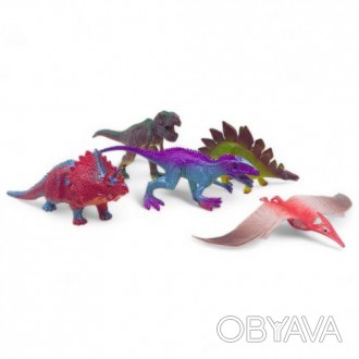 Набір включає пʼять гумових фігурок динозаврів, призначених для гри та творчого . . фото 1