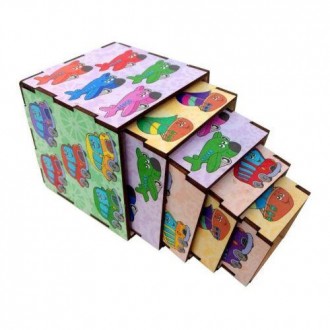Набір з 5-ти деревʼяних кубиків різного розміру з зображеннями різної кількості . . фото 4