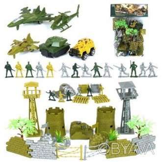 Большой военный набор с техникой, оружием, защитными сооружениями и солдатами. В. . фото 1
