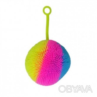 Резиновая игрушка-антистресс на резиновом шнурке. Красивый и яркий мячик размеро. . фото 1