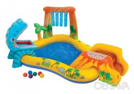 Надувний дитячий ігровий центр являє собою надувний міні-басейн з гіркою. Ігрови. . фото 1