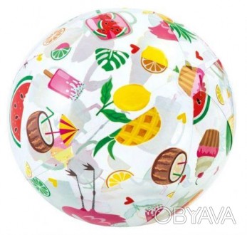 Прозрачный надувной мяч с яркими красочными изображениями фруктов. Изготовлен из. . фото 1
