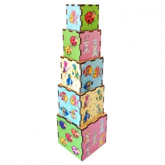Набір з 5 дерев'яних кубиків різного розміру з яскравими тематичними зображенням. . фото 3