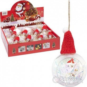 Оригинальное украшение на ёлочку в виде Санта Клауса в прозрачном шарике. В шари. . фото 1