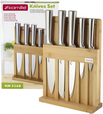 Набір ножів Kamille Steel - 5 кухонних ножів з нержавіючої сталі на бамбуковій п. . фото 7