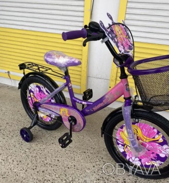 Велосипед детский двухколёсный 5-7 лет 18 дюймов с корзинкой и багажником Mustan. . фото 1