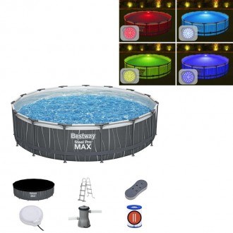 
Каркасный бассейн BESTWAY с LED подсветкой 457-107см с тентом, лестницей, фильт. . фото 2