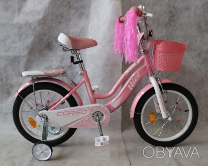 Велосипед детский двухколёсный для девочки 5-8 лет 18 дюймов с корзинкой и багаж. . фото 1