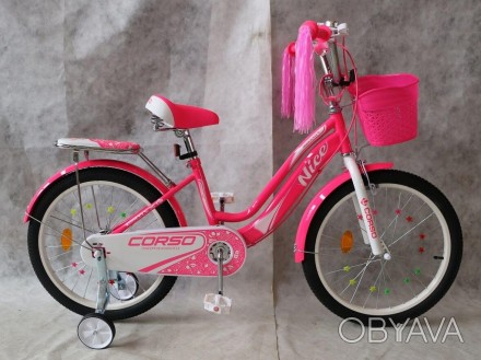 Детский велосипед для девочки "CORSO Nice" NC-20034 с приставными колесами 20 дю. . фото 1