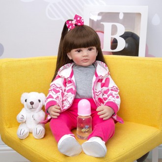 Кукла виниловая ручной работы Reborn 57 см с длинными волосами игрушкой, бутылоч. . фото 2