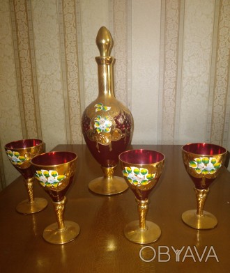 Винтажный набор бокалов с графином из венецианского муранского стекла.Этот набор. . фото 1