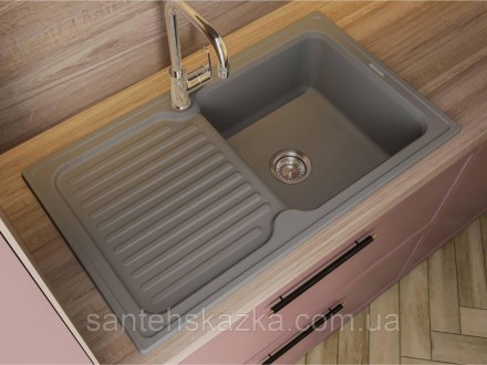 Кухонна мийка ORLEAN gray на 80% складається з кварцевого піску та на 20% з полі. . фото 2