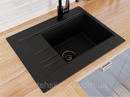 Кухонна мийка BODRUM 650 black на 80% складається з кварцевого піску та на 20% з. . фото 2