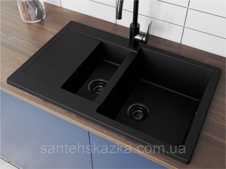 Кухонна мийка LAPAS black на 80% складається з кварцевого піску та на 20% з полі. . фото 6