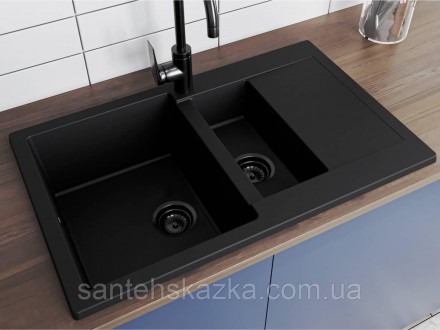 Кухонна мийка LAPAS black на 80% складається з кварцевого піску та на 20% з полі. . фото 2