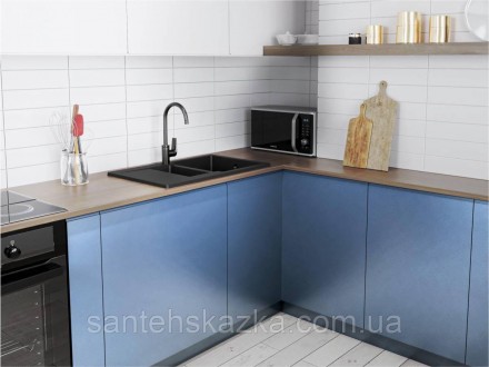 Кухонна мийка LAPAS black на 80% складається з кварцевого піску та на 20% з полі. . фото 8