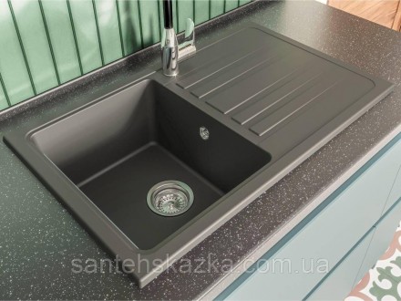 Кухонна мийка VERSAL black на 80% складається з кварцевого піску та на 20% з пол. . фото 6