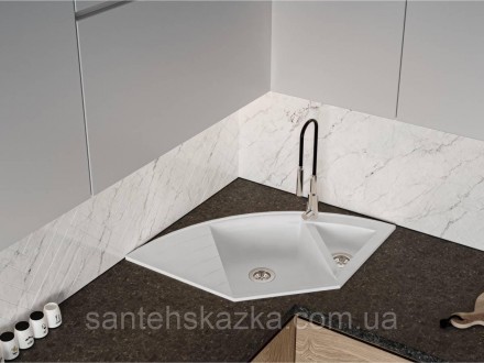Кухонна мийка EUROPE white на 80% складається з кварцевого піску та на 20% з пол. . фото 7