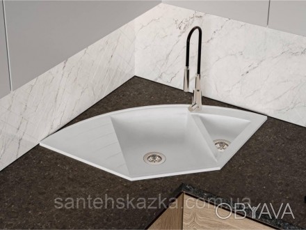 Кухонна мийка EUROPE white на 80% складається з кварцевого піску та на 20% з пол. . фото 1