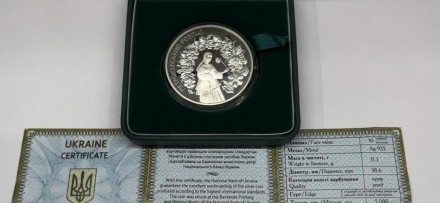 10 гривен, Петриковская Роспись, 2016г., серебро, коробка, сертификат. . фото 3