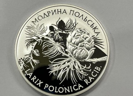 10 Гривен, Серебро, 2001 г., (Модрина) Лиственница Польская, Сертификат, Коробка. . фото 4