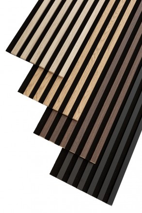 МДФ панель акустическая стеновая. Цвет: войлок - черный, рейки - дуб светлый. Вх. . фото 7
