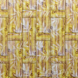 Gанель cамоклеющаяся декоративная 3D, бамбуковая кладка желтая 700x700x8.5мм (05. . фото 1
