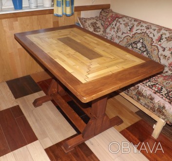 Большой тяжелый деревянный стол с мозаичной столешней. Натуральное дерево камерн. . фото 1