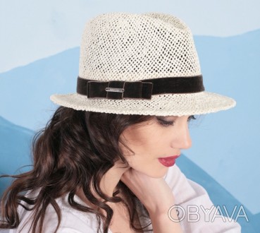 Женская летняя шляпа с небольшими прямыми полями из соломки молочного цвета 56- . . фото 1