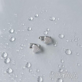 Родированые серебряные серьги 925 пробы с фианитами. Родированные украшения доль. . фото 1