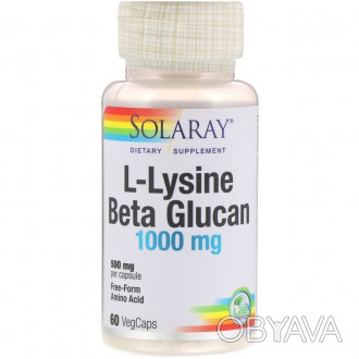 Лізин та бета-глюкан Solaray, 1000 мг 60 капсул (29115). . фото 1
