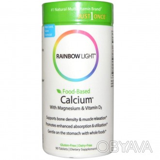 Rainbow Light, Food-Based Calcium With Magnesium & Vitamin D3, 90 TabletsКальцій. . фото 1
