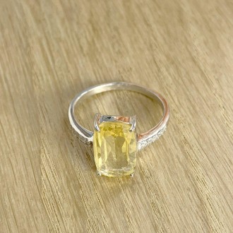Родированное серебряное кольцо 925 пробы с цитрином nano 3.52ct. Родированные ук. . фото 3