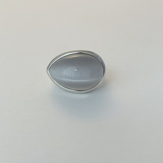 Родированное серебряное кольцо 925 пробы с кошачьим глазом 17.925ct. Родированны. . фото 3