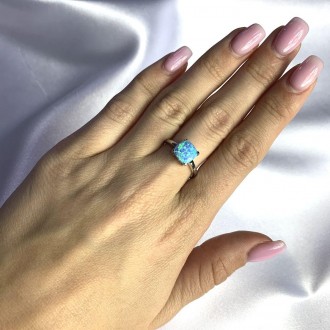 Родированное серебряное кольцо 925 пробы с опалом 1.158ct. Родированные украшени. . фото 4