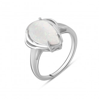 Родированное серебряное кольцо 925 пробы с опалом 1.35ct. Родированные украшения. . фото 2