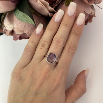 Родированное серебряное кольцо 925 пробы с натуральным аметистом 4.288ct. Родиро. . фото 4