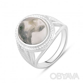 Родированное серебряное кольцо 925 пробы с натуральным агатом. Родированные укра. . фото 1