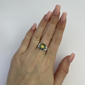 Родированное серебряное кольцо 925 пробы с мистик топазом 3ct. Родированные укра. . фото 4