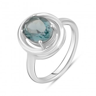 Родированное серебряное кольцо 925 пробы с топазом Лондон Блю 2.263ct. Родирован. . фото 2