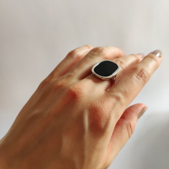 Родированное серебряное кольцо 925 пробы с натуральным ониксом 4.078ct. Родирова. . фото 4