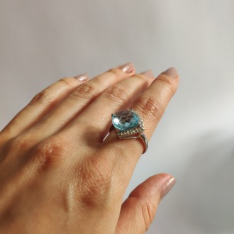 Родированное серебряное кольцо 925 пробы с натуральным топазом 7.354ct. Родирова. . фото 4